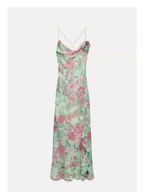 Zara Mint Maxi Dress with Pink Floral Print